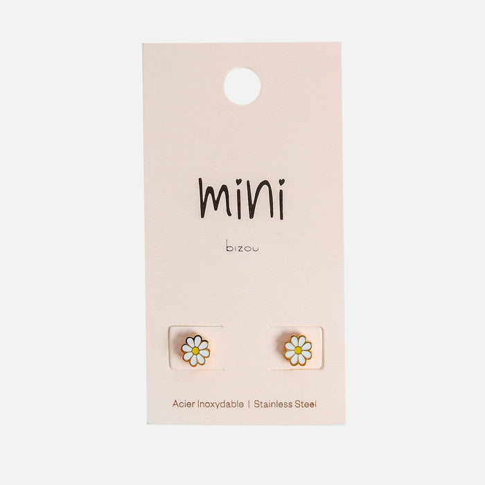 Mini boucles d'oreilles fleur blanche en acier inoxydable