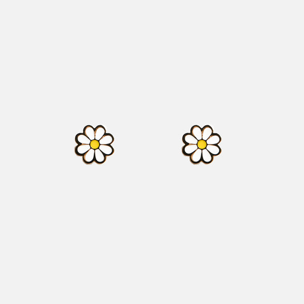 Charger l&#39;image dans la galerie, Mini boucles d&#39;oreilles fleur blanche en acier inoxydable
