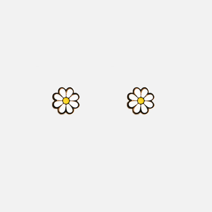 Mini boucles d'oreilles fleur blanche en acier inoxydable