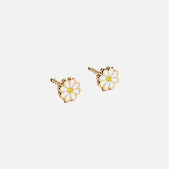 Mini boucles d'oreilles fleur blanche en acier inoxydable