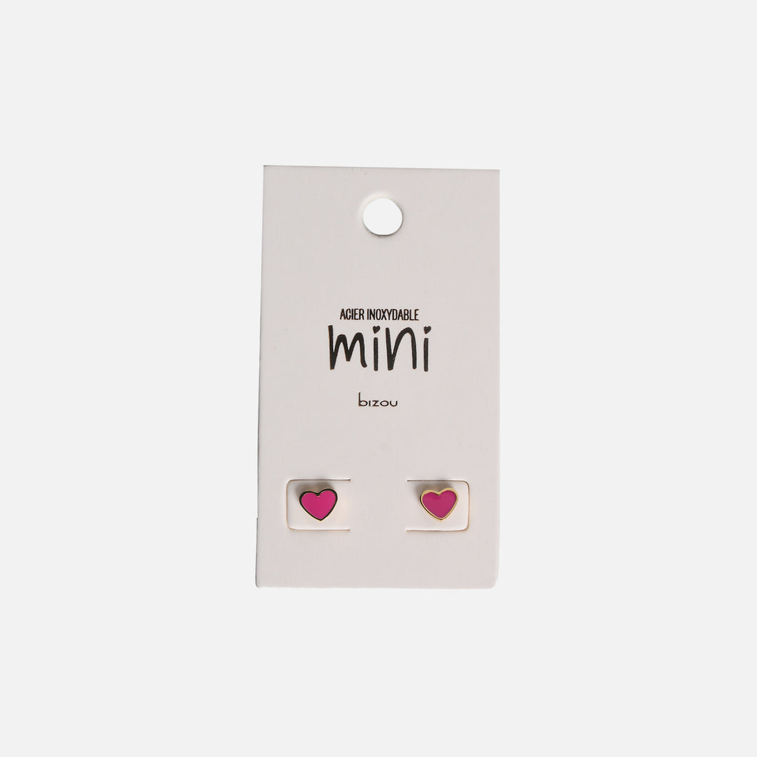 Mini boucles d’oreilles fixes cœur mauve en acier inoxydable