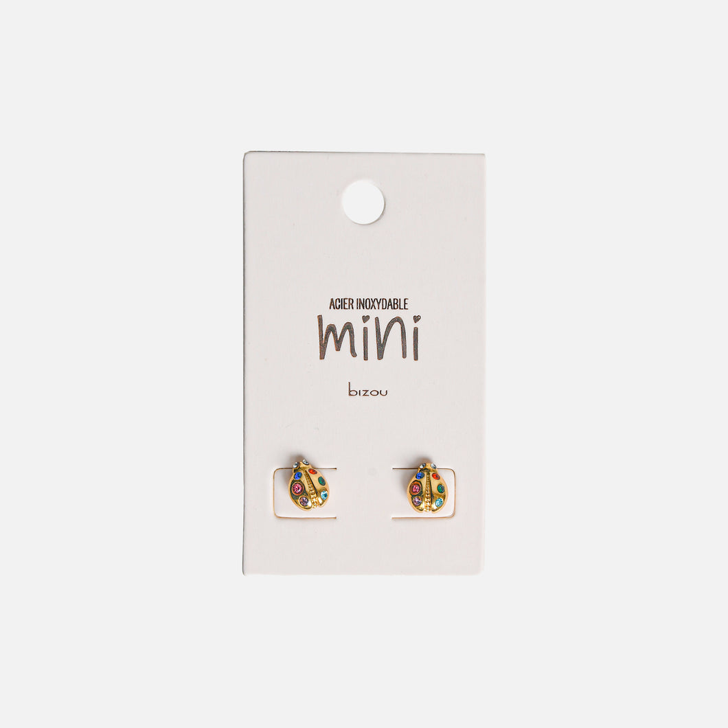 Mini golden fixed ladybug earrings in stainless steel