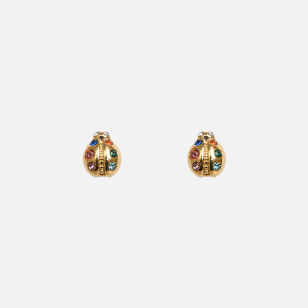 Load image into Gallery viewer, Mini golden fixed ladybug earrings in stainless steel
