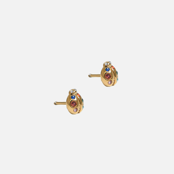 Load image into Gallery viewer, Mini golden fixed ladybug earrings in stainless steel
