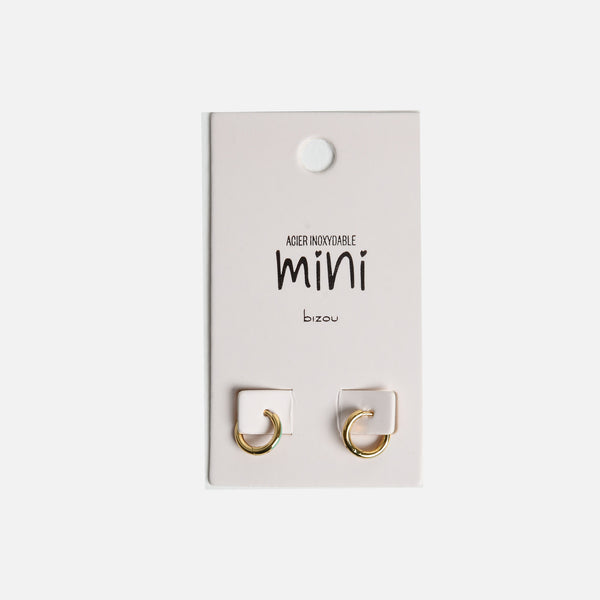 Load image into Gallery viewer, Mini golden stainless steel sleeper earrings with mint detail
