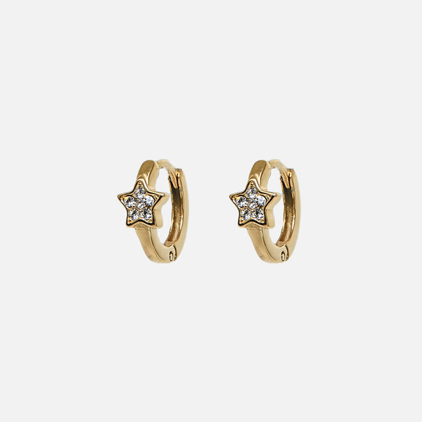 Load image into Gallery viewer, Mini golden hoop earrings with star in stainless steel
