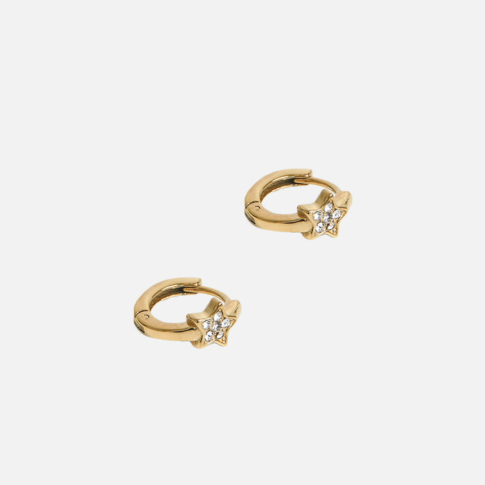 Mini boucles d’oreilles dorées anneaux avec étoile en acier inoxydable