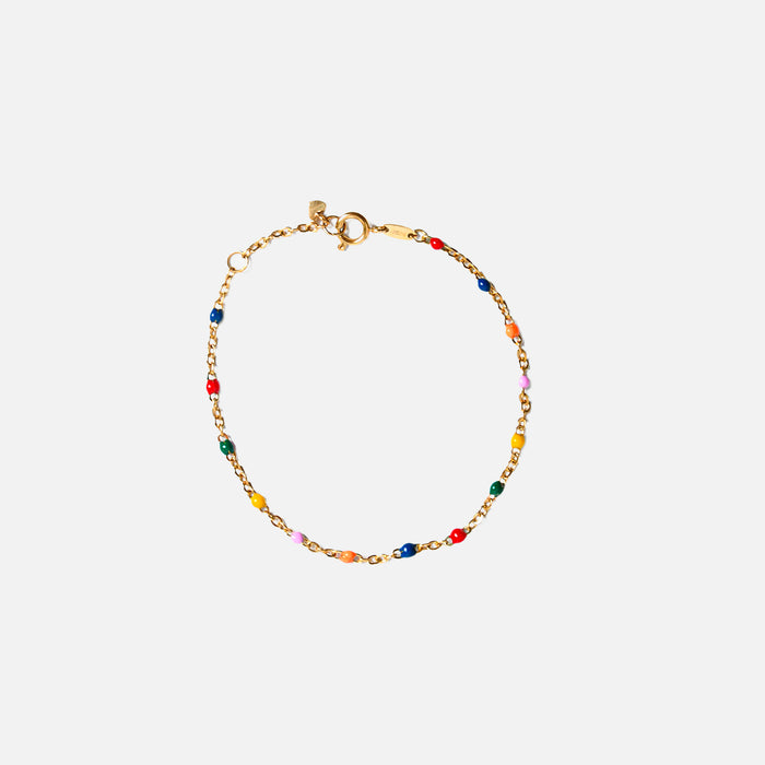 Mini stainless steel golden bracelet with colored beads 