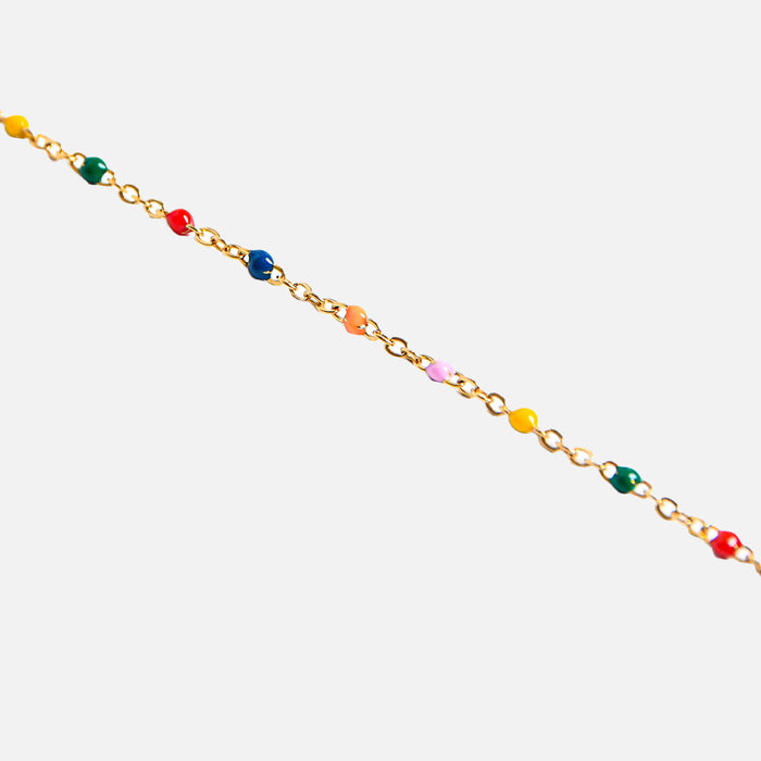 Mini stainless steel golden bracelet with colored beads 