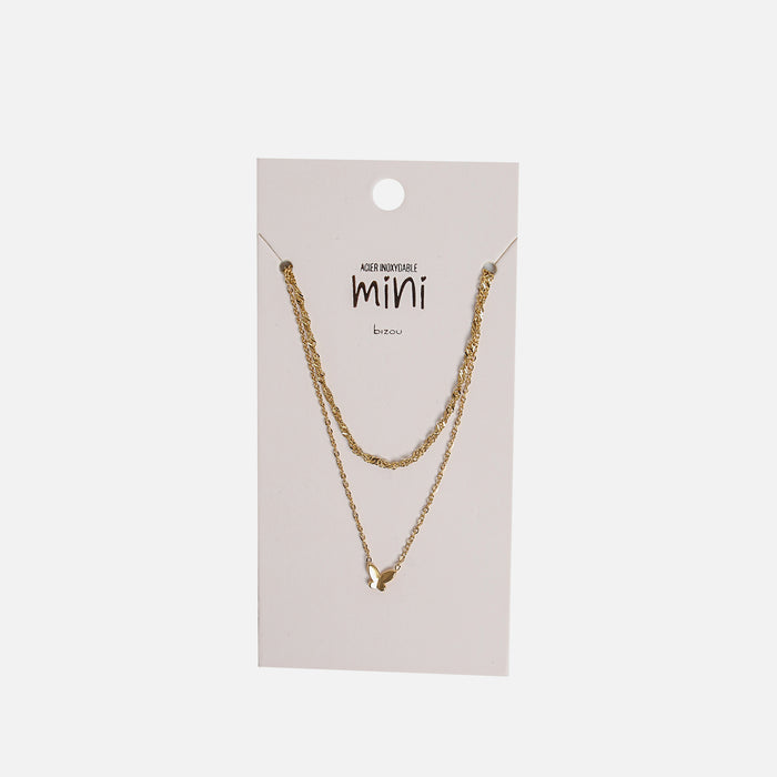Mini chaîne double dorée avec breloque papillon en acier inoxydable