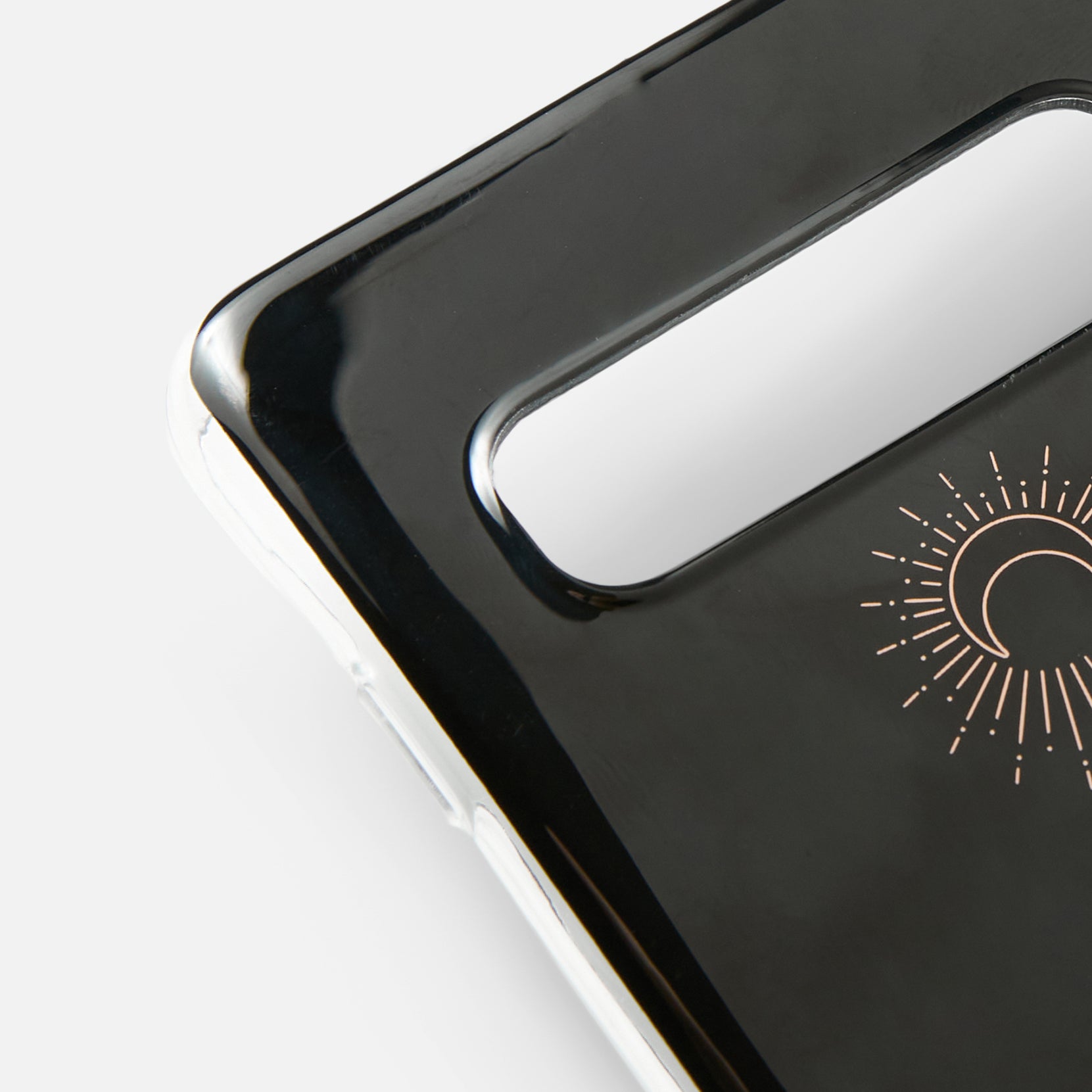 Étui à téléphone noir pour Samsung S10 avec lune et soleil
