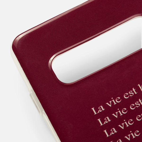 Load image into Gallery viewer, Burgundy phone case for Samsung S10 with &quot;la vie est belle&quot; inscriptions
