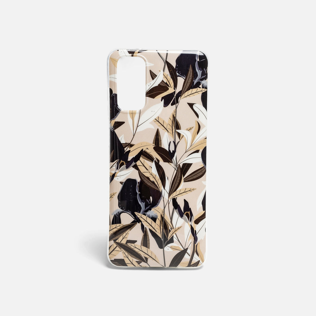 Beige phone case for Samsung S20 with leaves