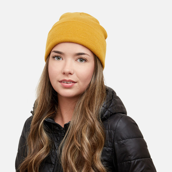 Load image into Gallery viewer, Ocher knit beanie with turnup - ethik 
