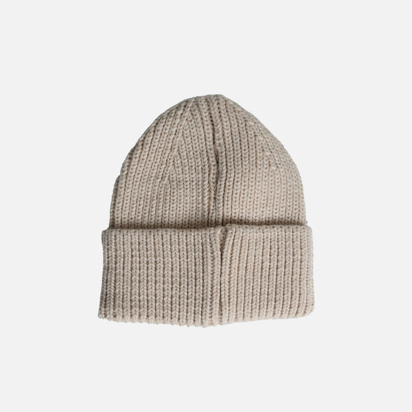 Load image into Gallery viewer, Beige knit beanie with wide turnup
