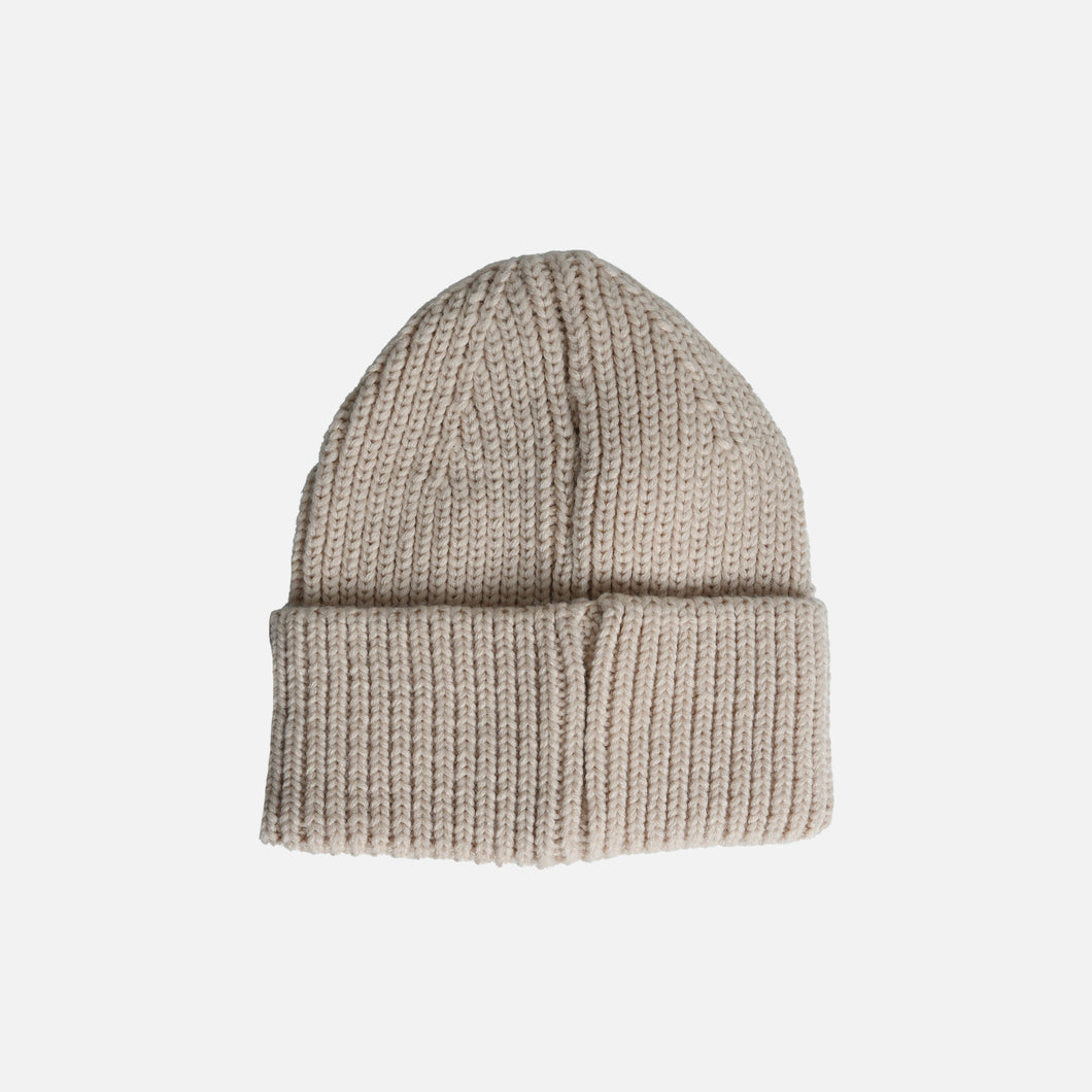Beige knit beanie with wide turnup