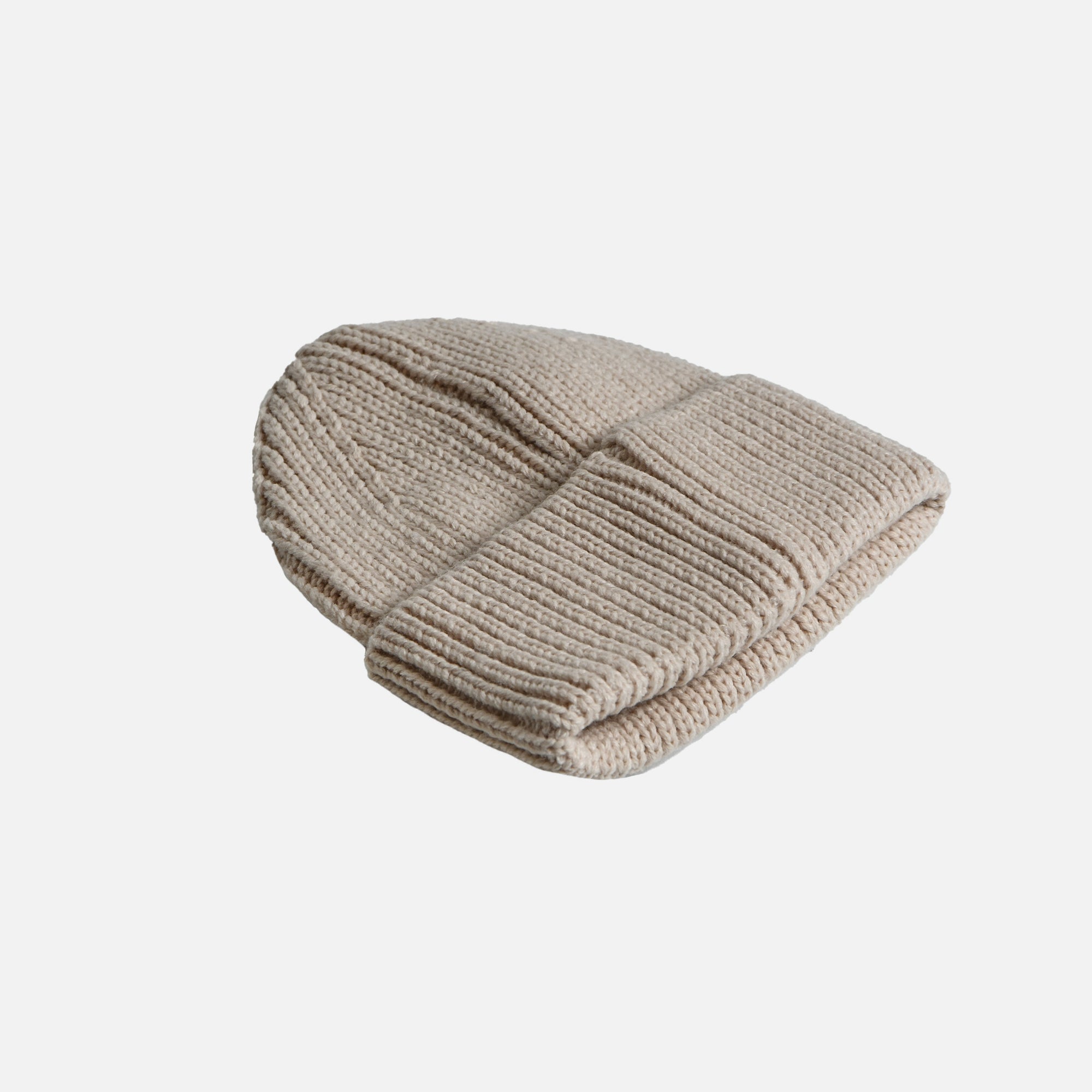 Beige knit beanie with wide turnup
