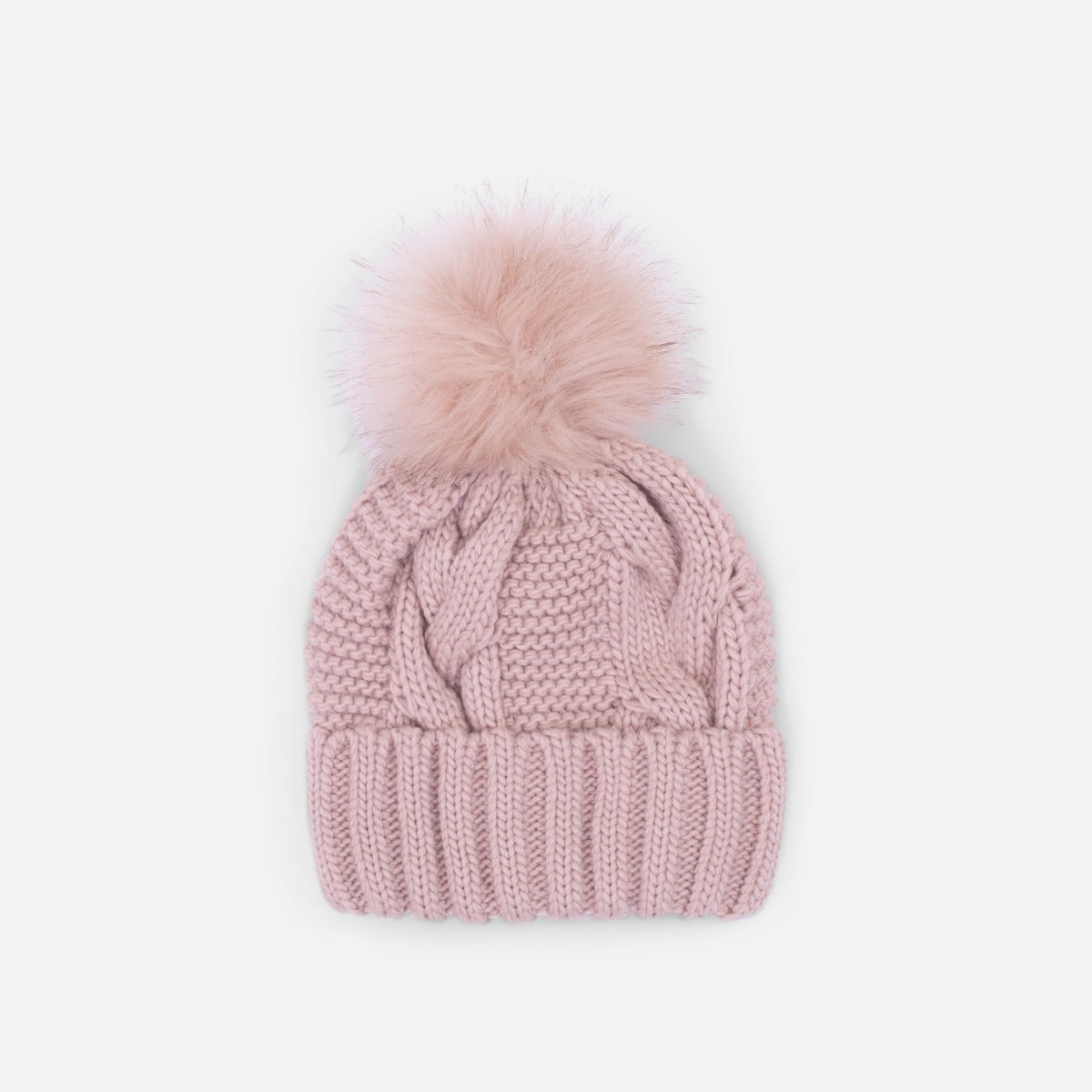 Dusty pink knit beanie with removable pompom