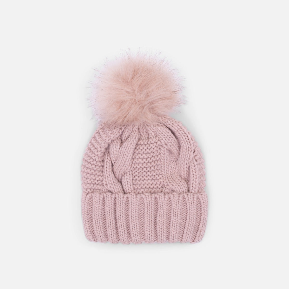 Tuque tricot vieux rose avec pompon amovible