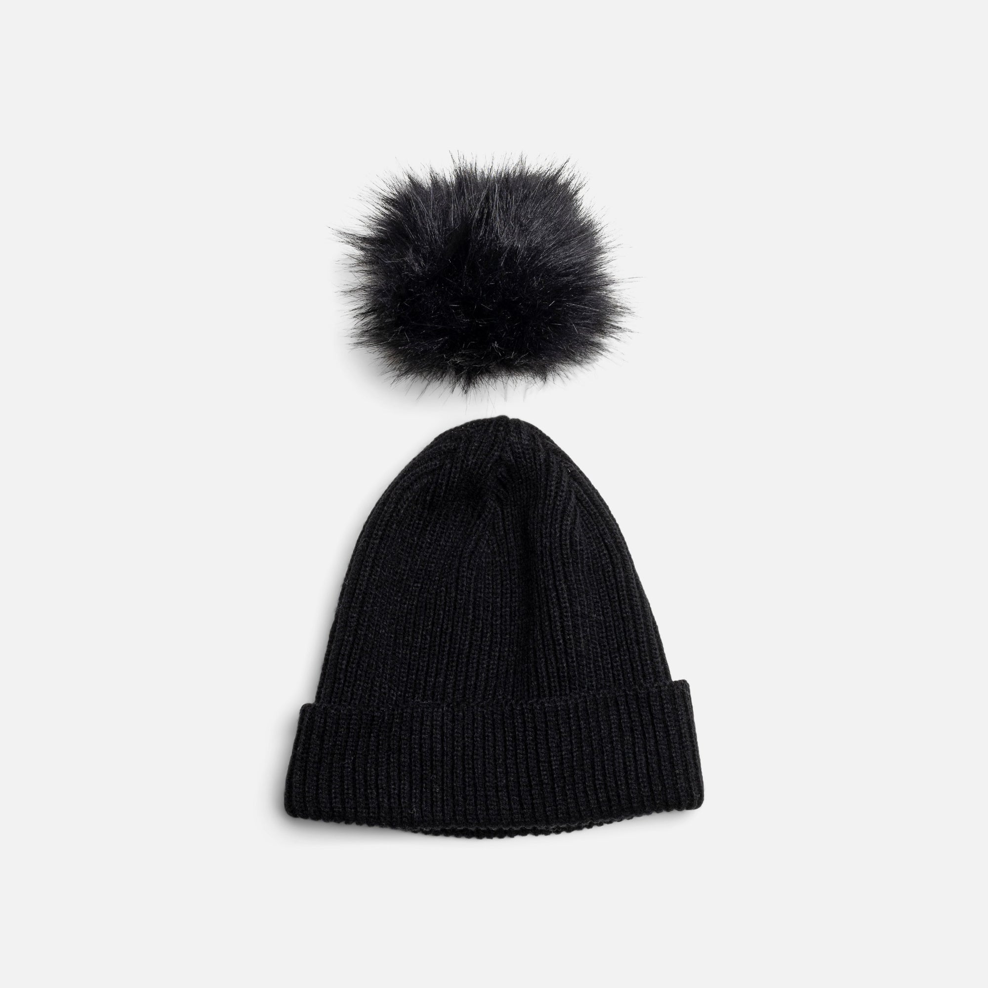 Black knit beanie with pompom