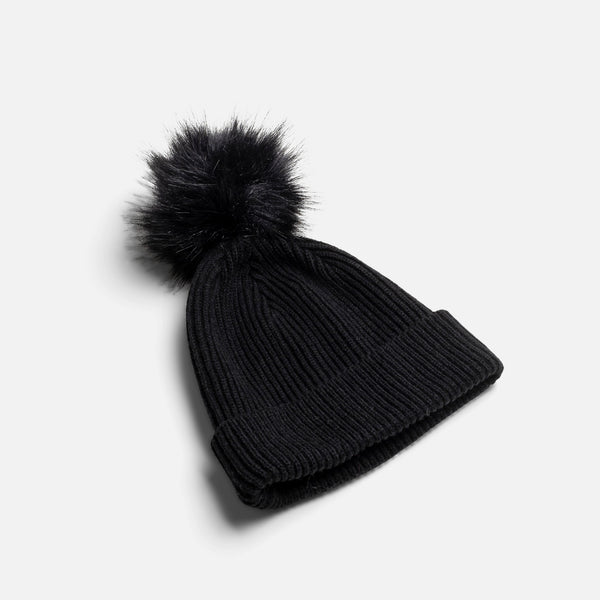 Load image into Gallery viewer, Black knit beanie with pompom
