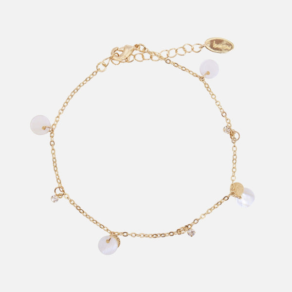 Load image into Gallery viewer, Golden ankle chain with white circle charms
