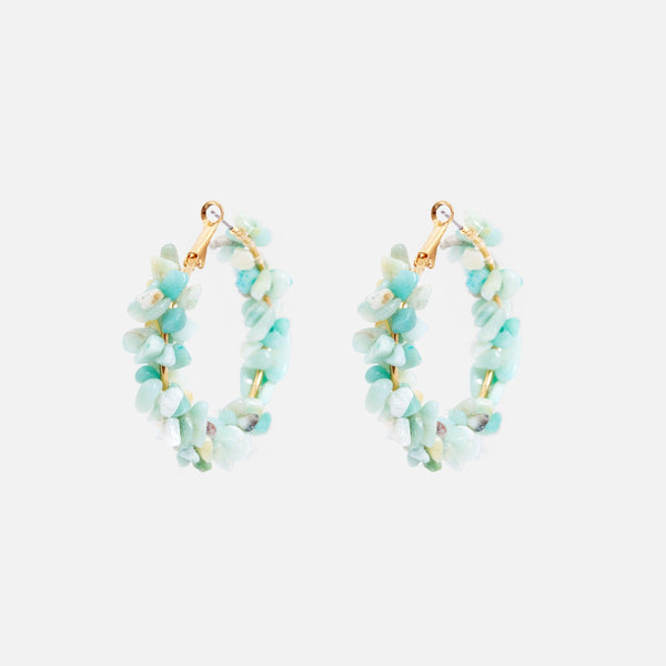 Load image into Gallery viewer, Golden hoop earrings covered with green beads 
