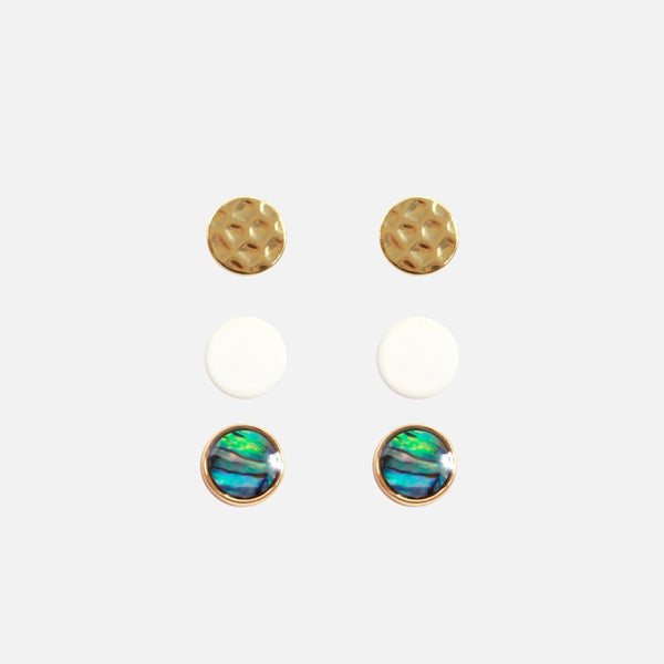 Load image into Gallery viewer, Set of three pairs of abalone fixed earrings 
