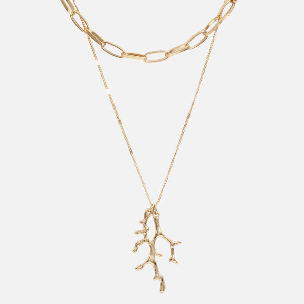 Load image into Gallery viewer, Two-chain golden pendant with seaweed charm
