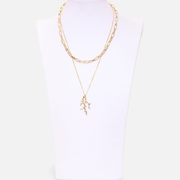 Load image into Gallery viewer, Two-chain golden pendant with seaweed charm
