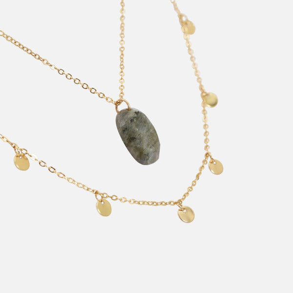 Load image into Gallery viewer, Set of 2 golden necklaces with small circles and stone pendants
