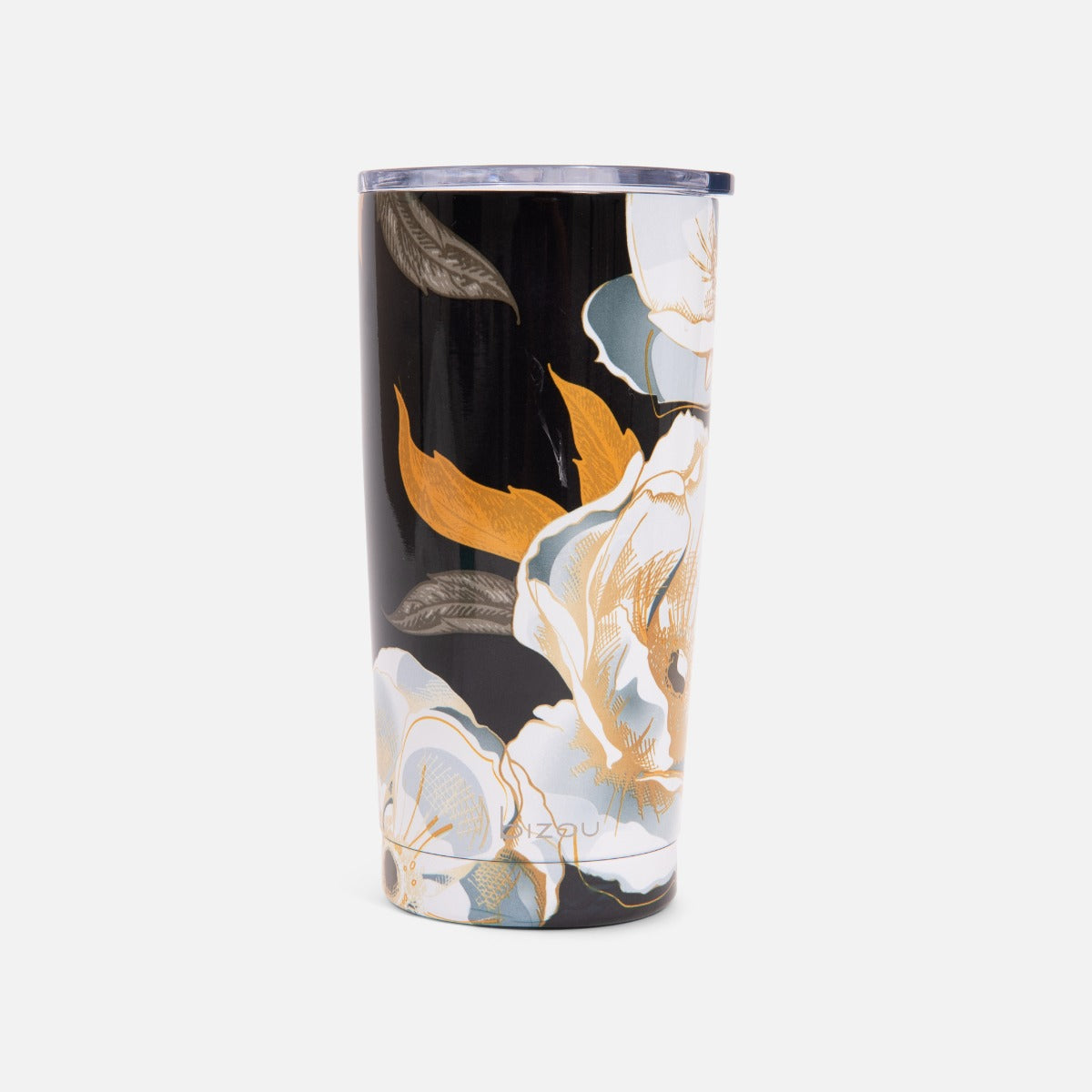 Tasse de voyage noire et rigide avec imprimé floral foncé