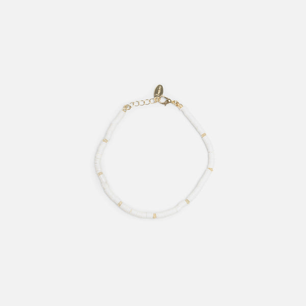 Charger l&#39;image dans la galerie, Chaîne de cheville perles blanche avec billes dorées
