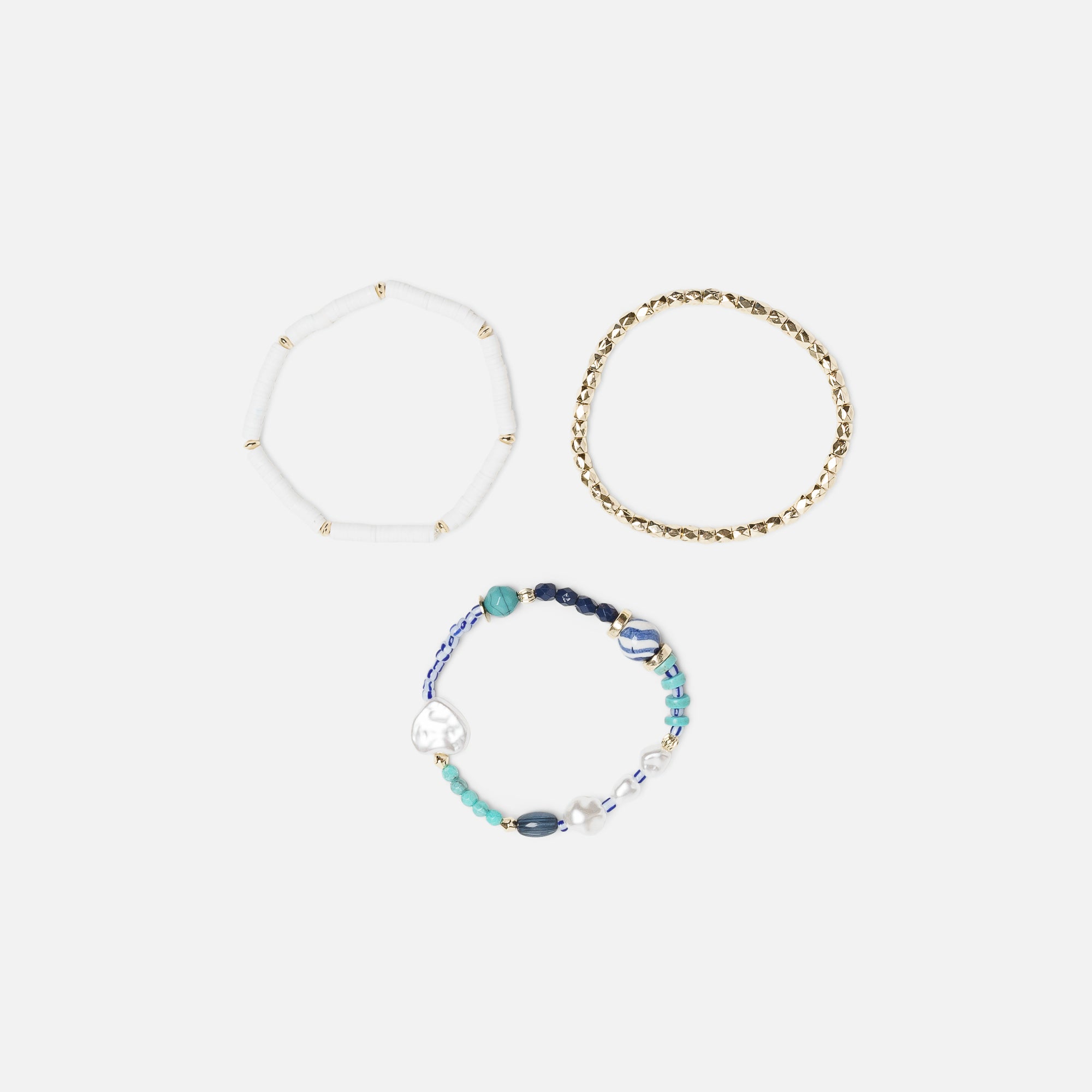 Set of three colorful bracelets with beads