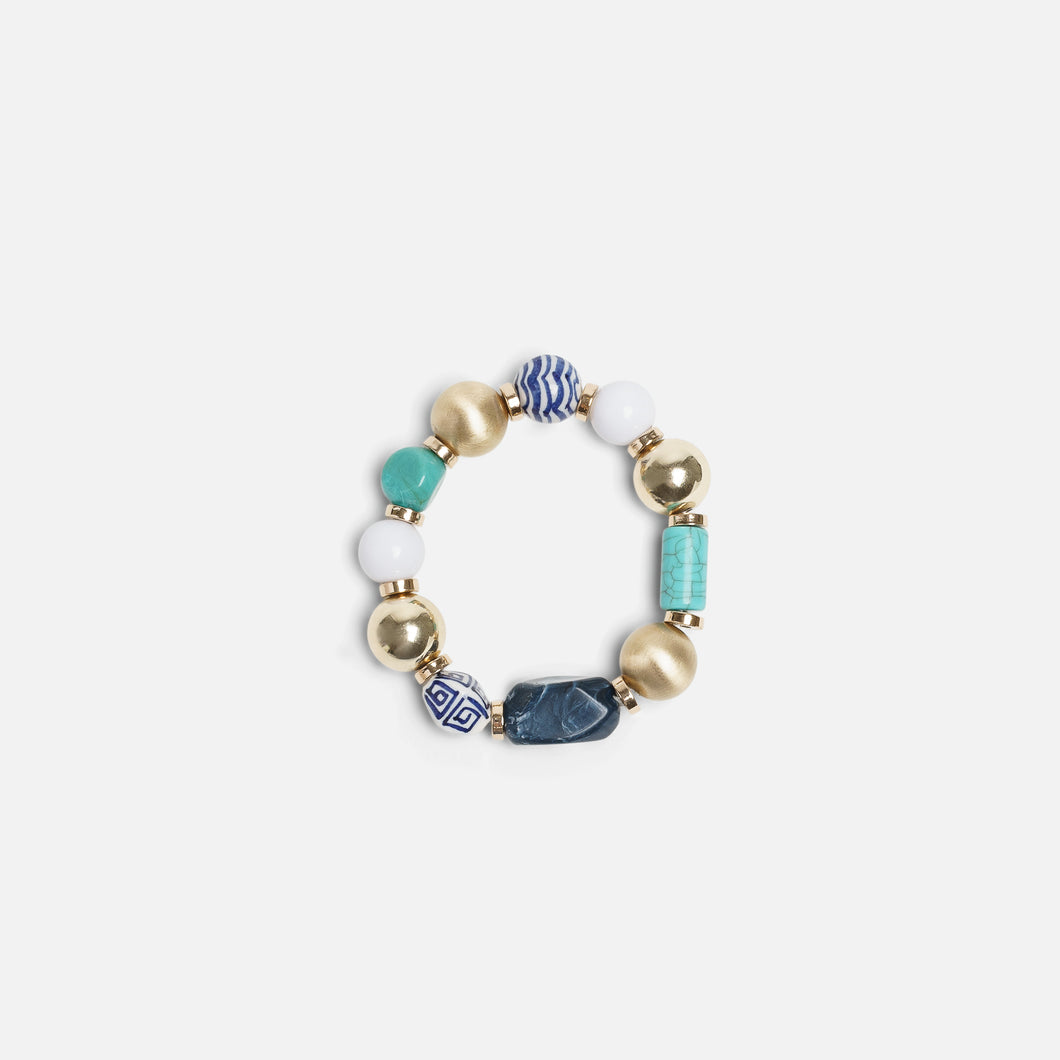 Bracelet élastique avec billes bleues et vertes