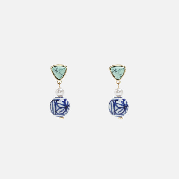 Load image into Gallery viewer, Green earrings with blue charms
