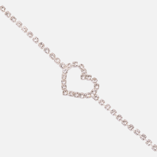 Charger l&#39;image dans la galerie, Mince chaîne de cheville argentée ornée de petites pierres scintillantes avec cœur au centre

