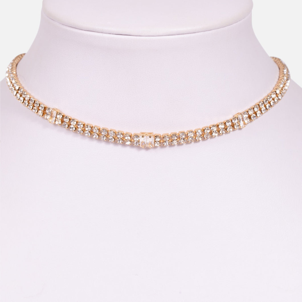 Wide insertions of golden sparkling stones choker necklace