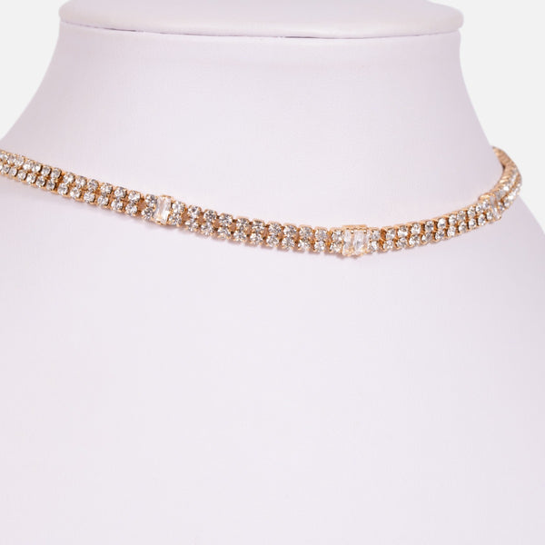 Load image into Gallery viewer, Wide insertions of golden sparkling stones choker necklace
