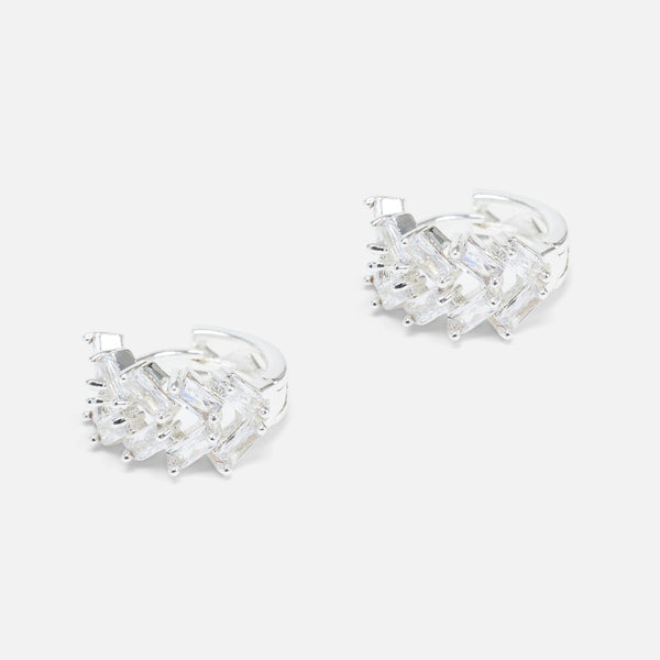 Load image into Gallery viewer, Silvered hoop earrings with cubic zirconia inserts
