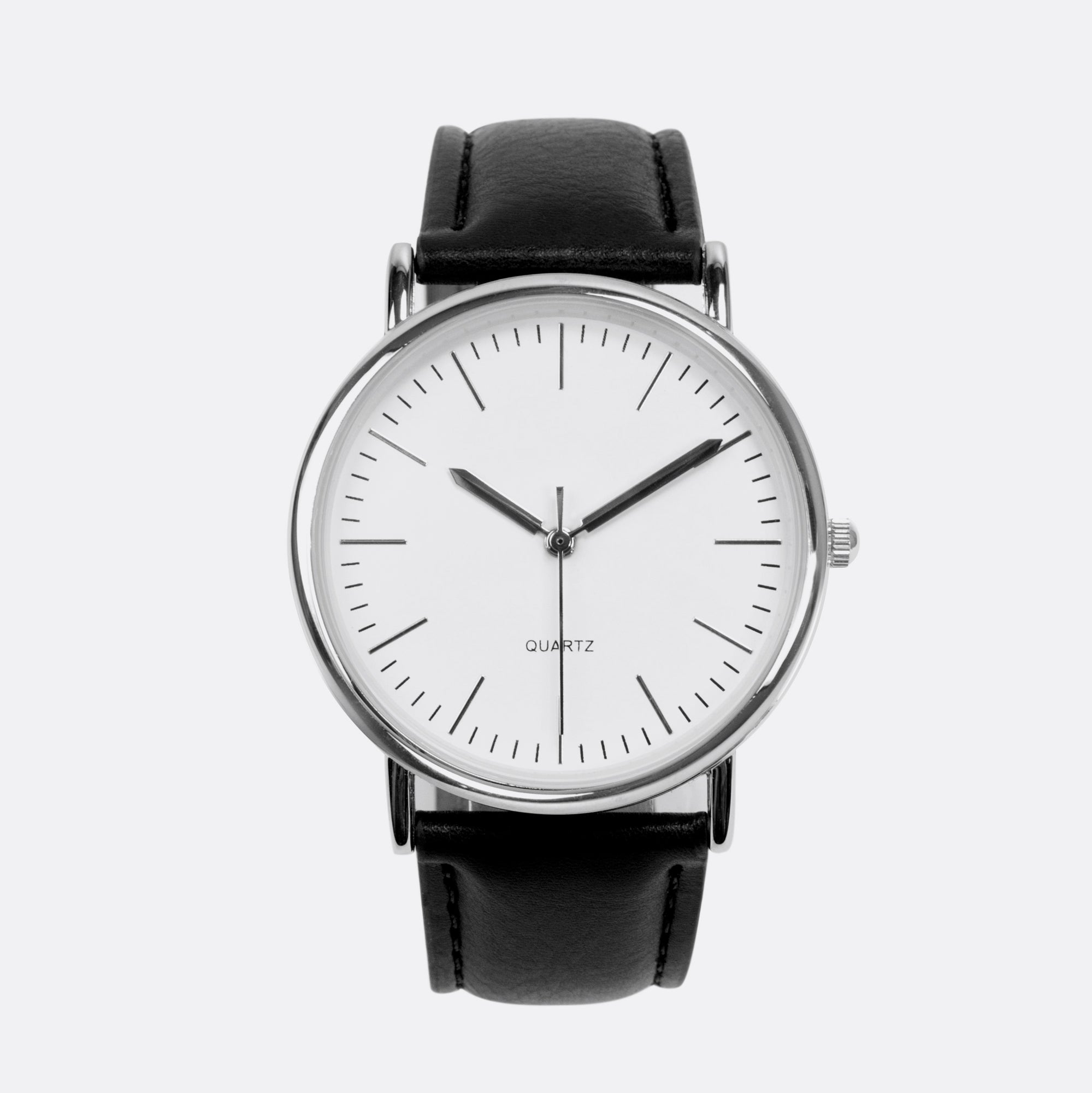 Silvered watch with leatherette bracelet and round dial