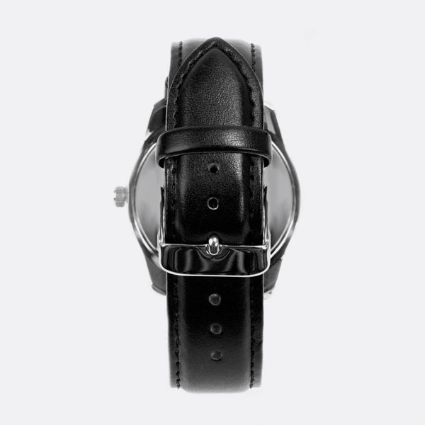 Load image into Gallery viewer, Silvered watch with leatherette bracelet and round dial
