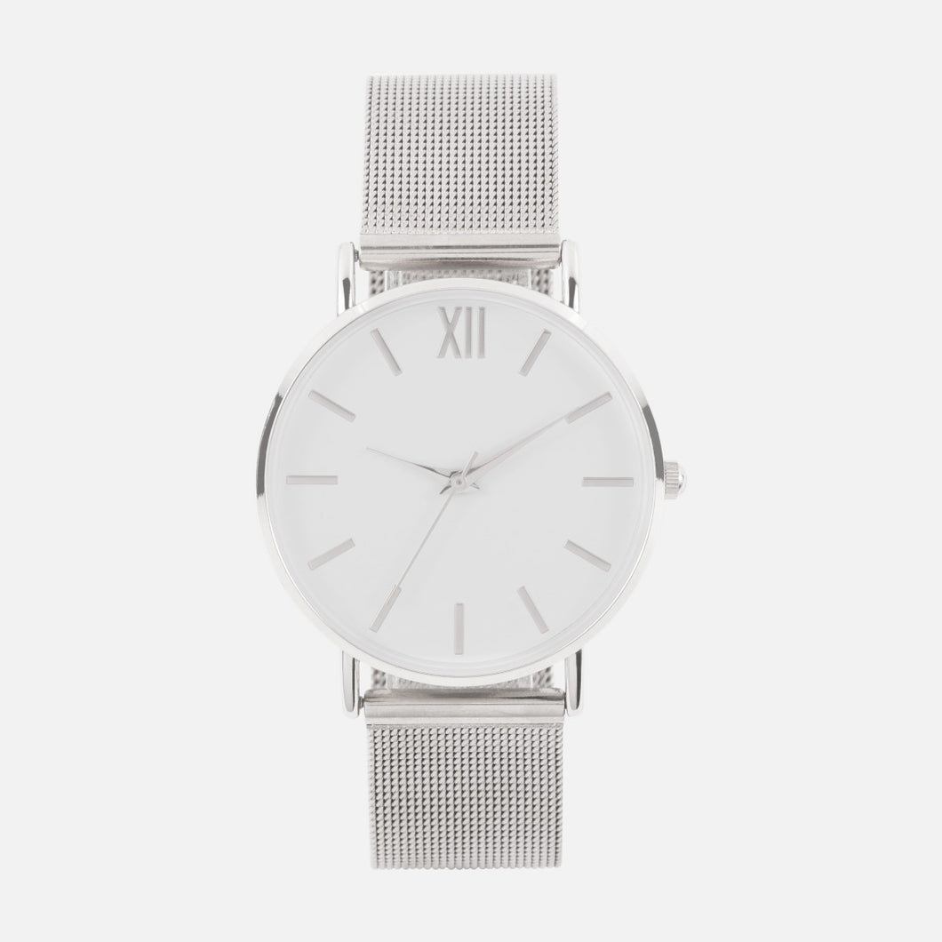 Iconik collection - silvered watch with mesh bracelet and round dial (36 mm)   