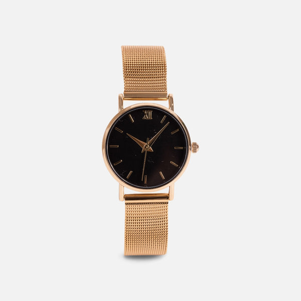 Load image into Gallery viewer, Minima collection - gold mesh bracelet watch with circular black dial
