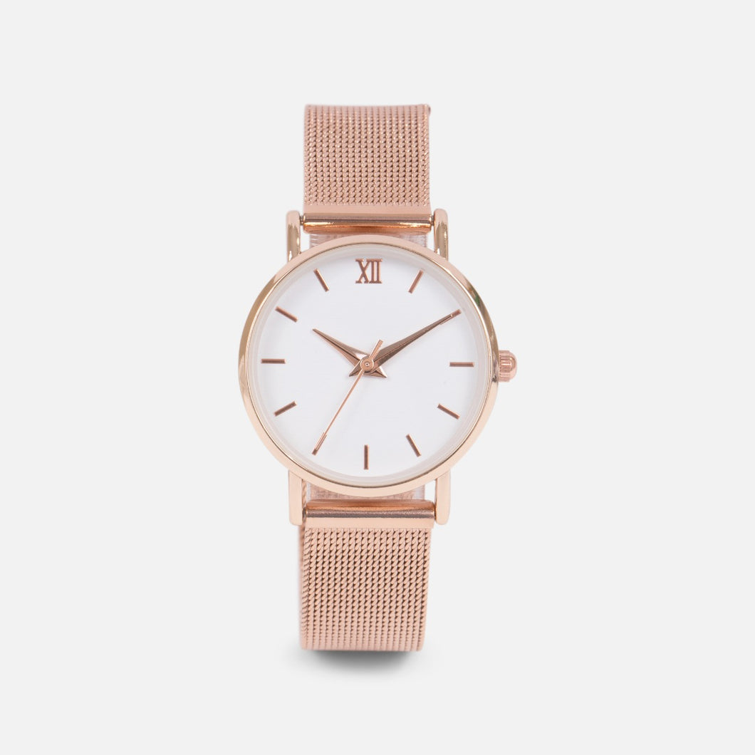 Iconik collection - rose gold watch with mesh bracelet and round dial (28 mm)