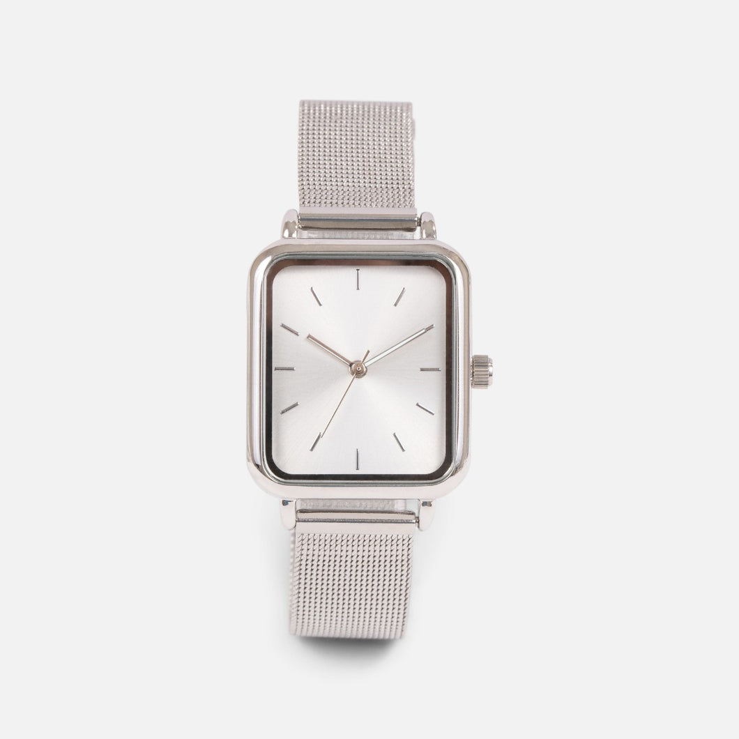 Silvered classic watch with rectangular dial