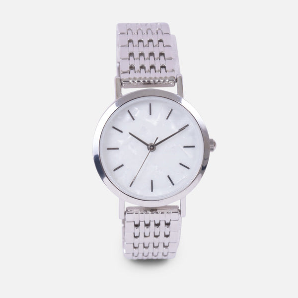 Load image into Gallery viewer, Mesh watch with mother of pearl white dial
