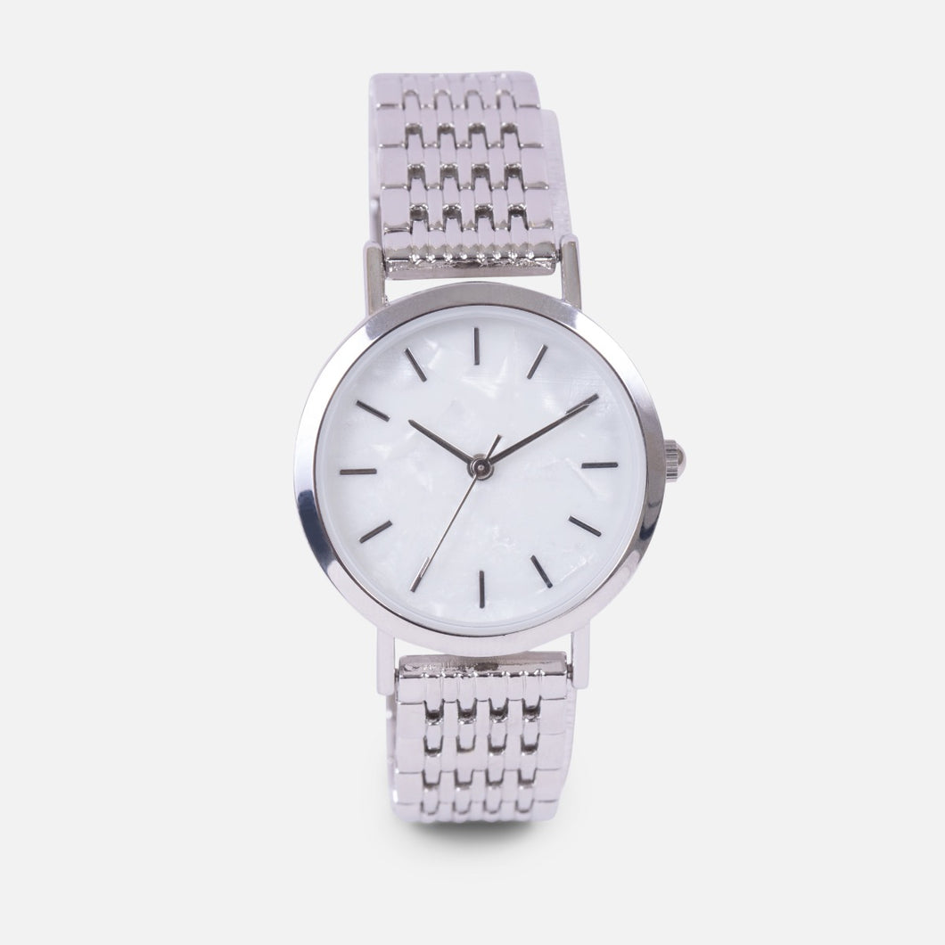 Mesh watch with mother of pearl white dial