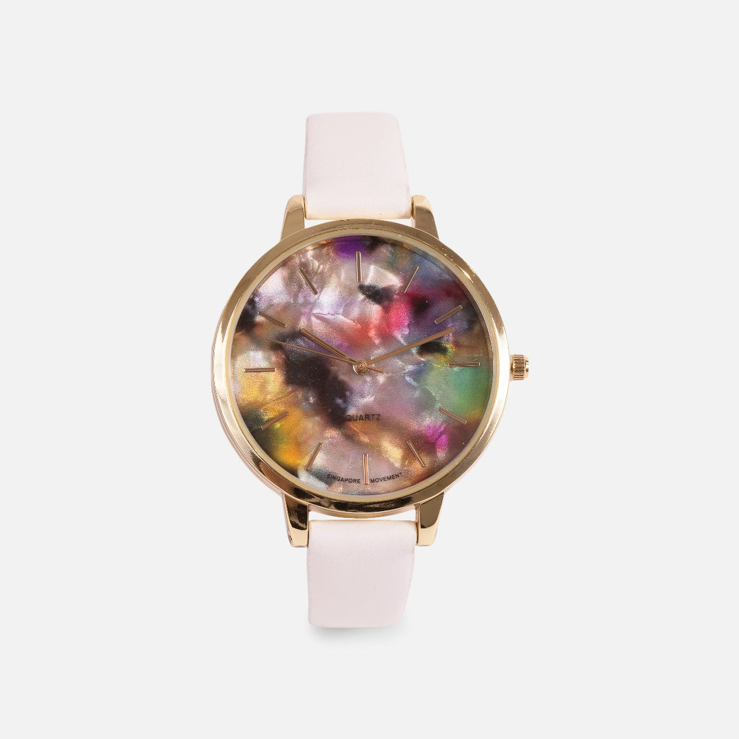 Collection classik - montre bracelet blanc et cadran coloré effet acrylique
