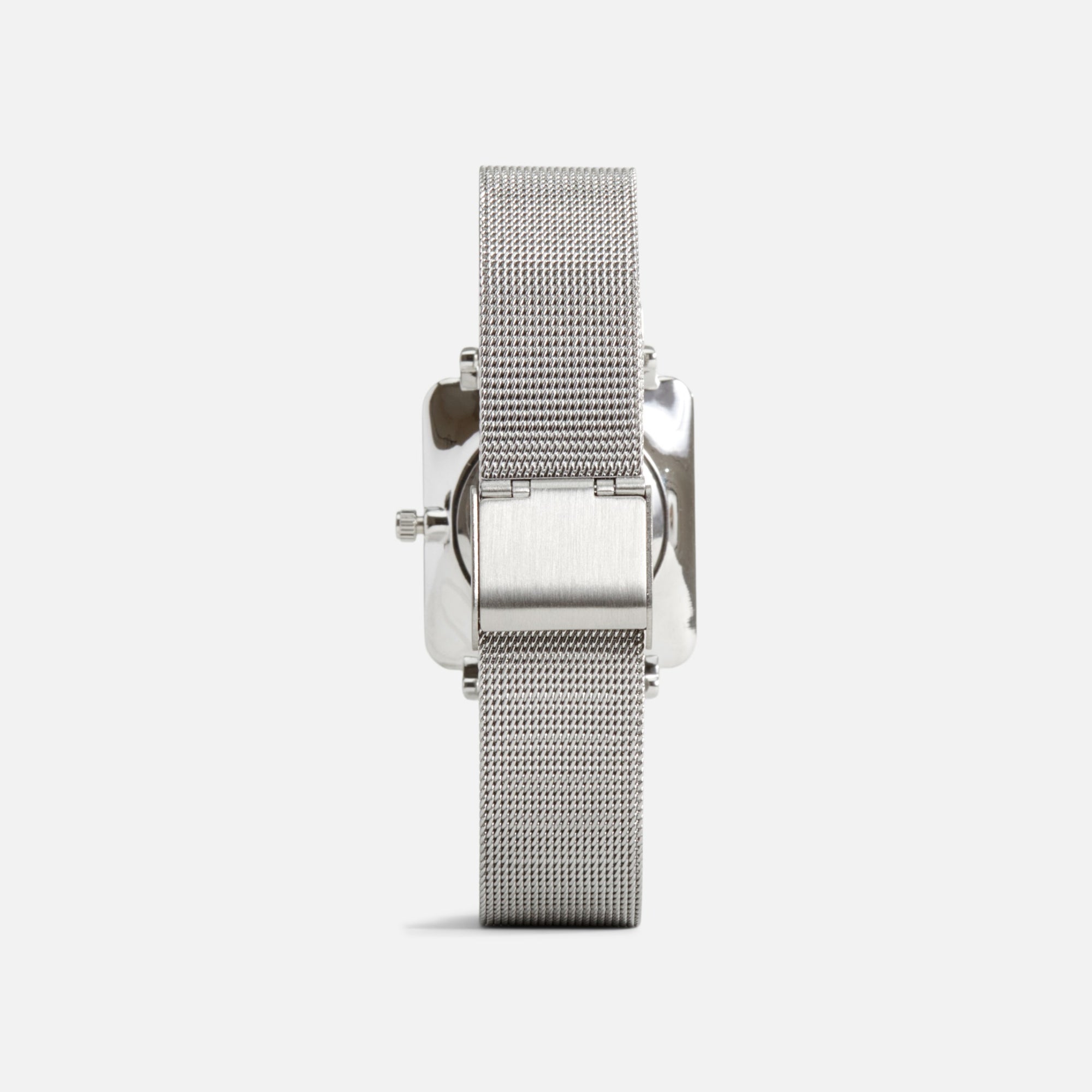 Minima collection - silvered mesh bracelet watch with rectangular white dial